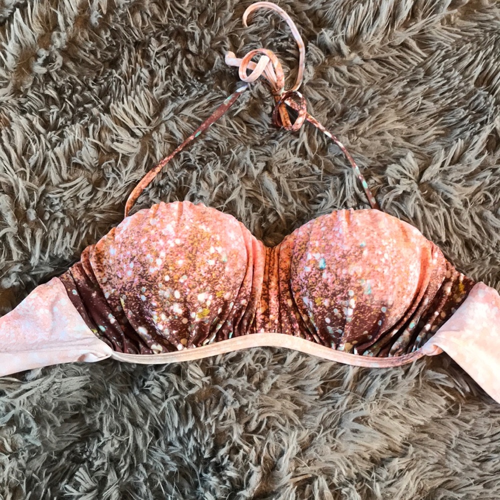 L Space pink and brown speckled bikini top